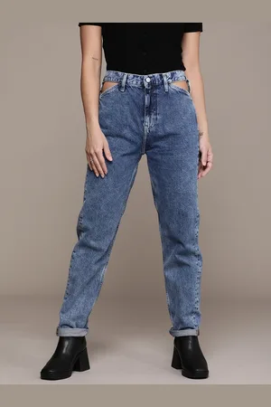 Calvin Klein Women Slim Fit Light Fade Jeans With Cut-out Detail On Waist