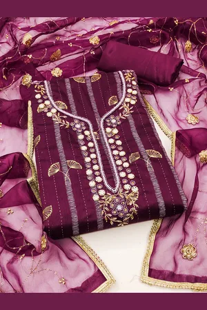 Kalini Floral Embroidered Beads and Stones Dress Material