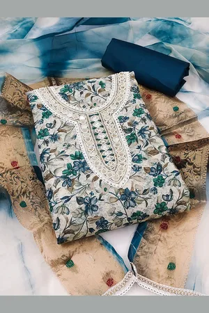 Kalini Floral Printed Beads & Stones Unstitched Dress Material