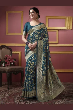 Kalini Ethnic Motifs Woven Design Zari Banarasi Saree