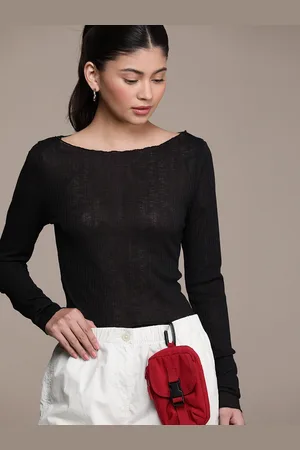 Calvin Klein Solid Semi-Sheer Ribbed Regular Top
