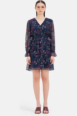 Kazo Floral Printed V-Neck Fit & Flare Opaque Casual Dress