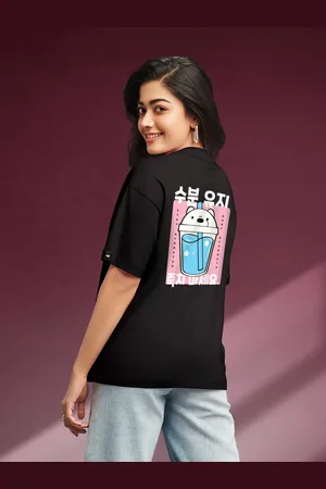 Bewakoof Women Stay Hydrated Back Graphic Printed Oversized T-shirt