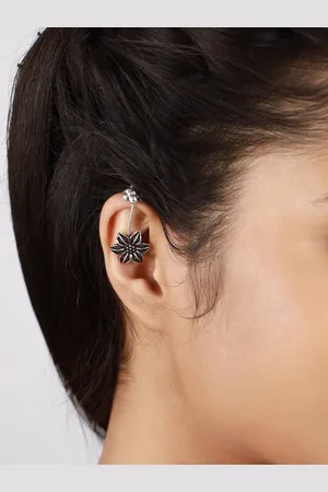Sangria Set of 2 Silver-Plated Floral Ear Cuff Earrings