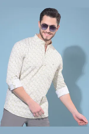 Crimsoune Club Floral Printed Mandarin Collar Cotton Short Kurta