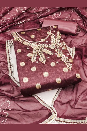 Kalini Ethnic Motifs Banarasi Woven Design Beads & Stons Detail Unstitched Dress Material