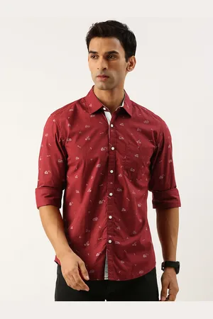 IVOC Men Maroon Slim Fit Opaque Printed Pure Cotton Casual Shirt