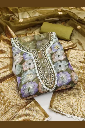 Kalini Floral Printed Organza Unstitched Dress Material