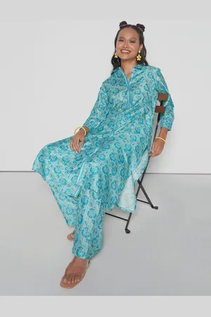 Global Desi Floral Printed Panelled Kurta with Trousers