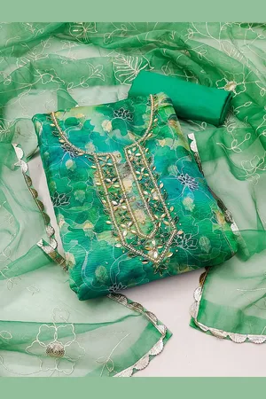 Kalini Floral Printed Beads and Stones Organza Unstitched Dress Material