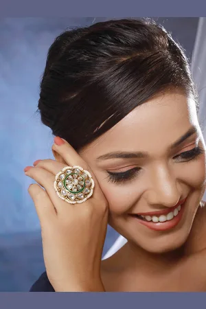 Anouk Gold-Plated Kundan-Studded & Pearl Beaded Adjustable Finger Ring