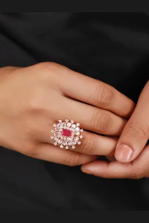 Anouk Rose Gold Plated AD-Studded Adjustable Finger Ring