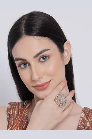 Anouk Rose Gold-Plated AD-Studded Flower Shaped Brass Finger Ring
