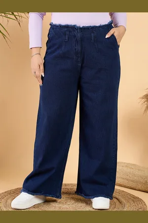 CURVY STREET Plus Size Women Wide Leg Mid Rise Clean Look Pure Cotton Denim Jeans