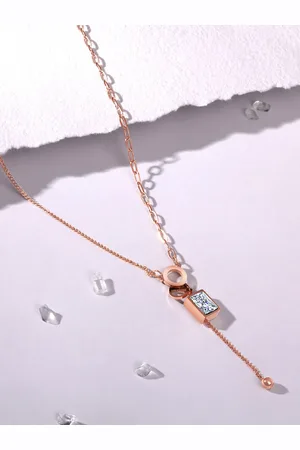 Asmitta Jewellery Rose Gold-Plated Cubic Zirconia Pendants with Chain