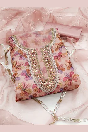 Kalini Floral Embroidered Beads & Stones Unstitched Dress Material