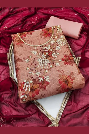 Kalini Floral Printed Beads and Stones Unstitched Dress Material