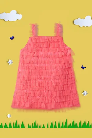 Nauti Nati Girls Shoulder Straps Gathered Net A-Line Dress