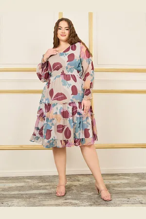 Styli Plus Floral Print Puff Sleeve A-Line Dress