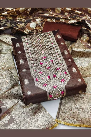 Kalini Ethnic Motifs Woven Designed Beads & Stones Unstitched Dress Material