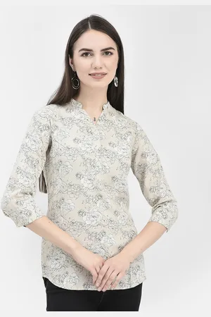 Crimsoune Club Floral Print Mandarin Collar Top