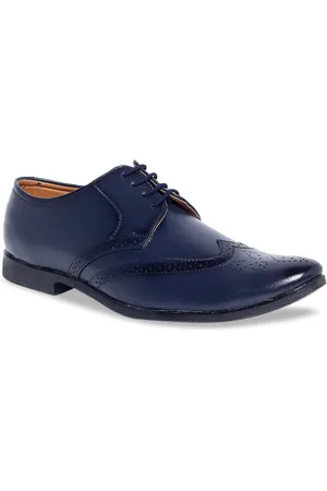 MUTAQINOTI Men Blue Textured Formal Oxfords