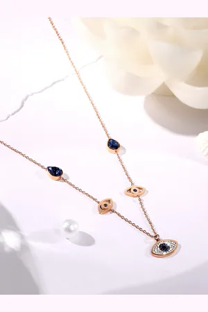 Asmitta Jewellery Rose Gold-Plated Cubic Zirconia Pendants with Chain