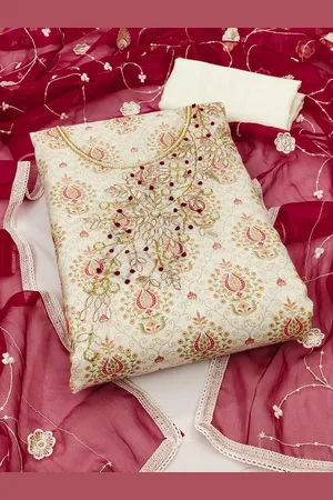 Kalini Floral Printed Beads & Stones Unstitched Dress Material