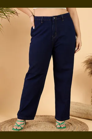 CURVY STREET Plus Size Women Wide Leg Mid Rise Clean Look Pure Cotton Denim Jeans
