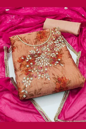 Kalini Floral Printed Beads and Stones Unstitched Dress Material