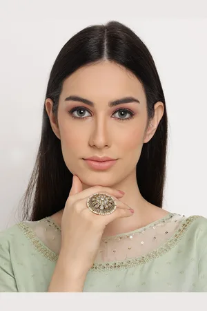 Anouk Gold-Plated Kundan-Studded Floral Shaped Brass Finger Ring
