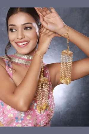 Anouk Set Of 2 Gold-Toned Gold-Plated Stones Studded & Beads Beaded Dome Shaped Kaleeras