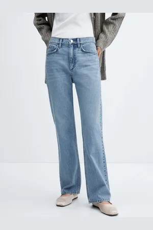 MANGO Women Straight Fit Pure Cotton Light Fade Jeans