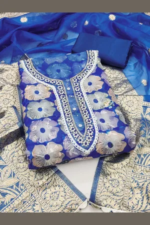 Kalini Floral Printed Beads and Stones Organza Unstitched Dress Material