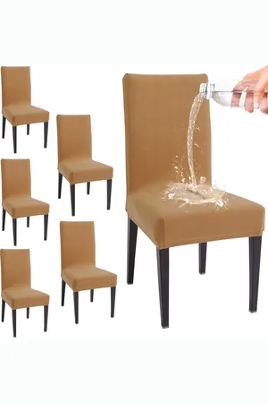 HOKIPO Camel Brown 6 Pieces Jacquard Water Resistant Chair Covers