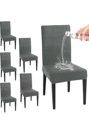 HOKIPO 6 Pcs Grey 130 GSM Water Resistant Stretchable Chair Covers