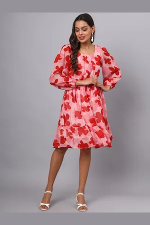 BRINN Floral Print Puff Sleeve Georgette Fit & Flare Dress