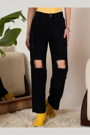 Berrylush Women Straight Fit High-Rise Cotton Highly Distressed Jeans