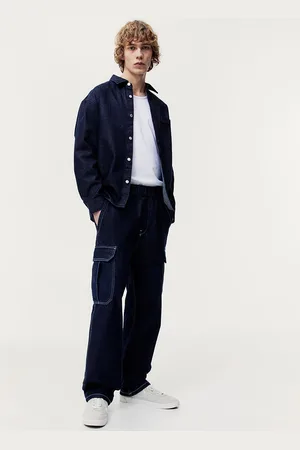 H&M Men Pure Cotton Loose Cargo Denim Joggers