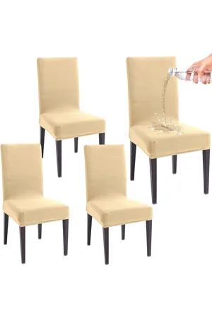 HOKIPO 4 Pcs Beige Water Resistant Stretchable Chair Cover