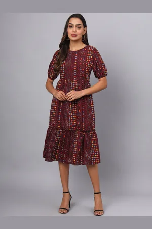 BRINN Geometric Print A-Line Midi Dress