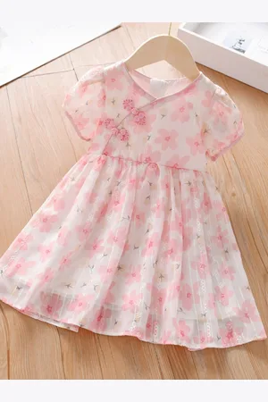 Stylecast Blue Girls Floral Printed Pure Cotton A-Line Dress