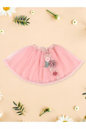 CUTECUMBER Girls Embroidered Gathered Detailed Net Flared Skirt