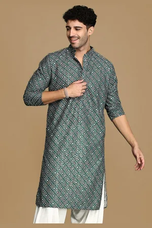 Sanwara Bandhani Printed Thread Work Mandarin Collar Straight Kurta