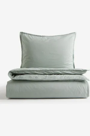H&M Green Washed Cotton Single Duvet Cover Set