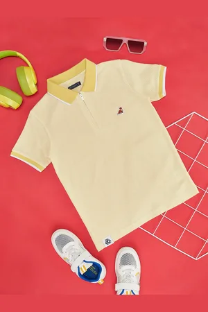 Pantaloons Boys Self Design Polo Collar Pure Cotton T-shirt