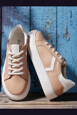 Mast & Harbour Women Beige Round Toe Lace-Ups Sneakers