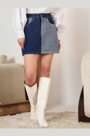 Berrylush Blue Denim A-line Mini Skirt