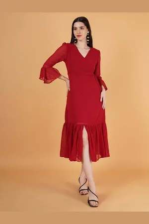 Kushi Flyer Bell Sleeve Georgette Formal Midi Dress