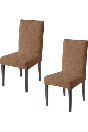 HOKIPO 2 Pieces Brown Jacquard Textured Stretchable Chair Covers